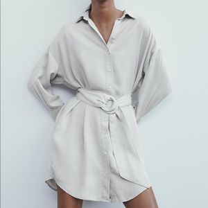 Zara Belted Shirt Dress - Ice